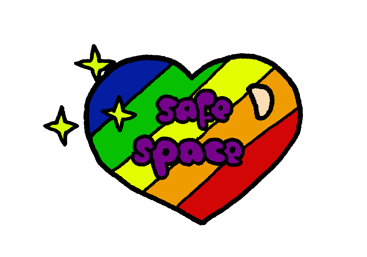 rainbow colored heart with the words safe space