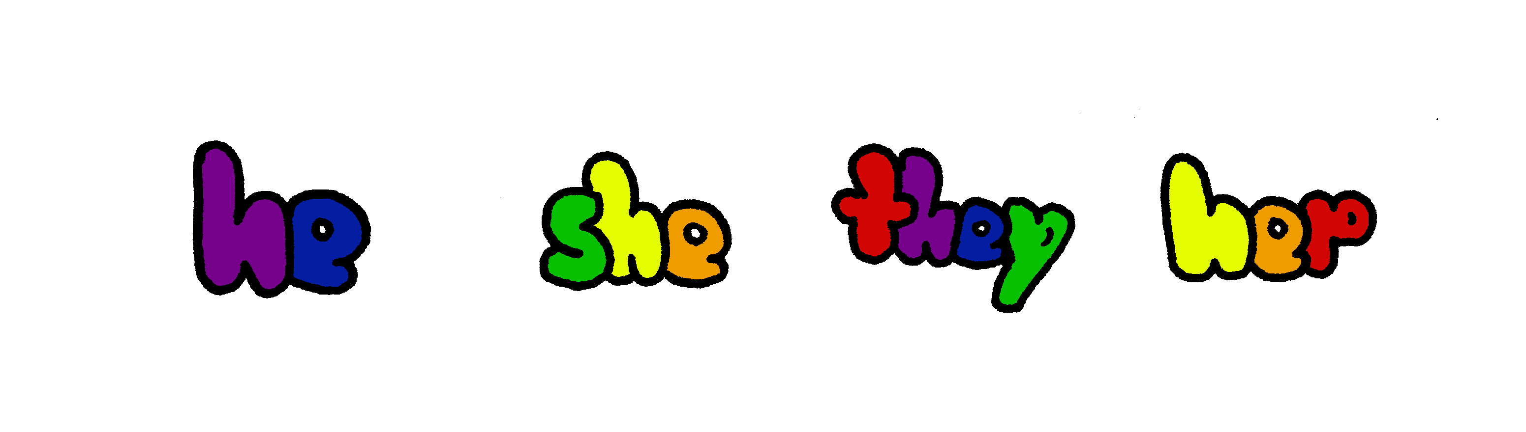 rainbow image of pronouns he, she, they, her