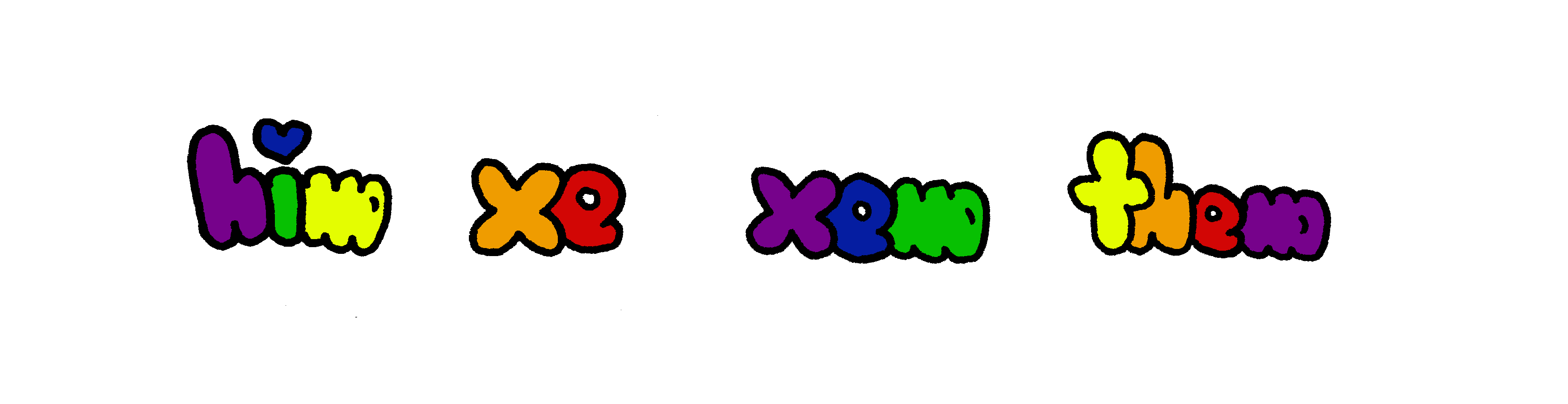 rainbow image of pronouns him, xe, xem, them